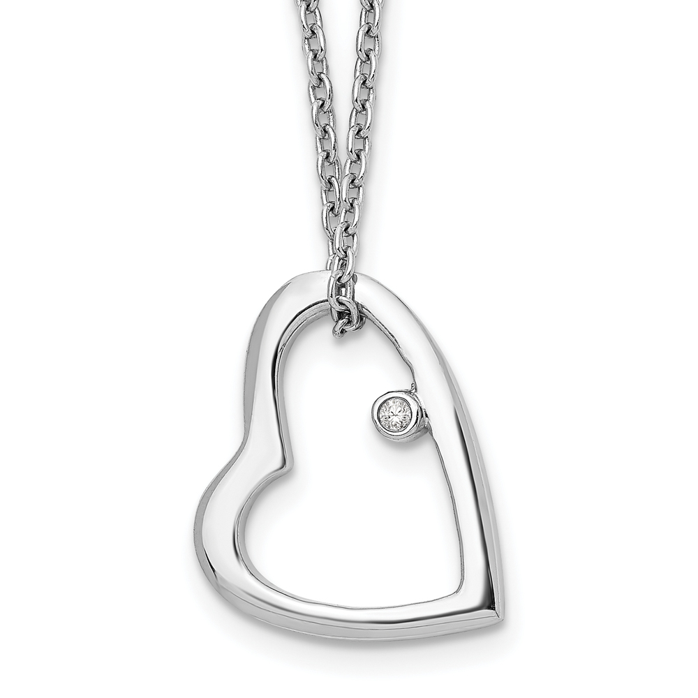 925 Sterling Silver Rhodium-plated 18 Inch Diamond Open Heart Necklace, 2" Ext.